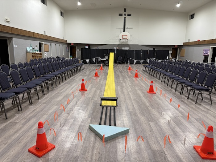 The yellow race track ready for race day.